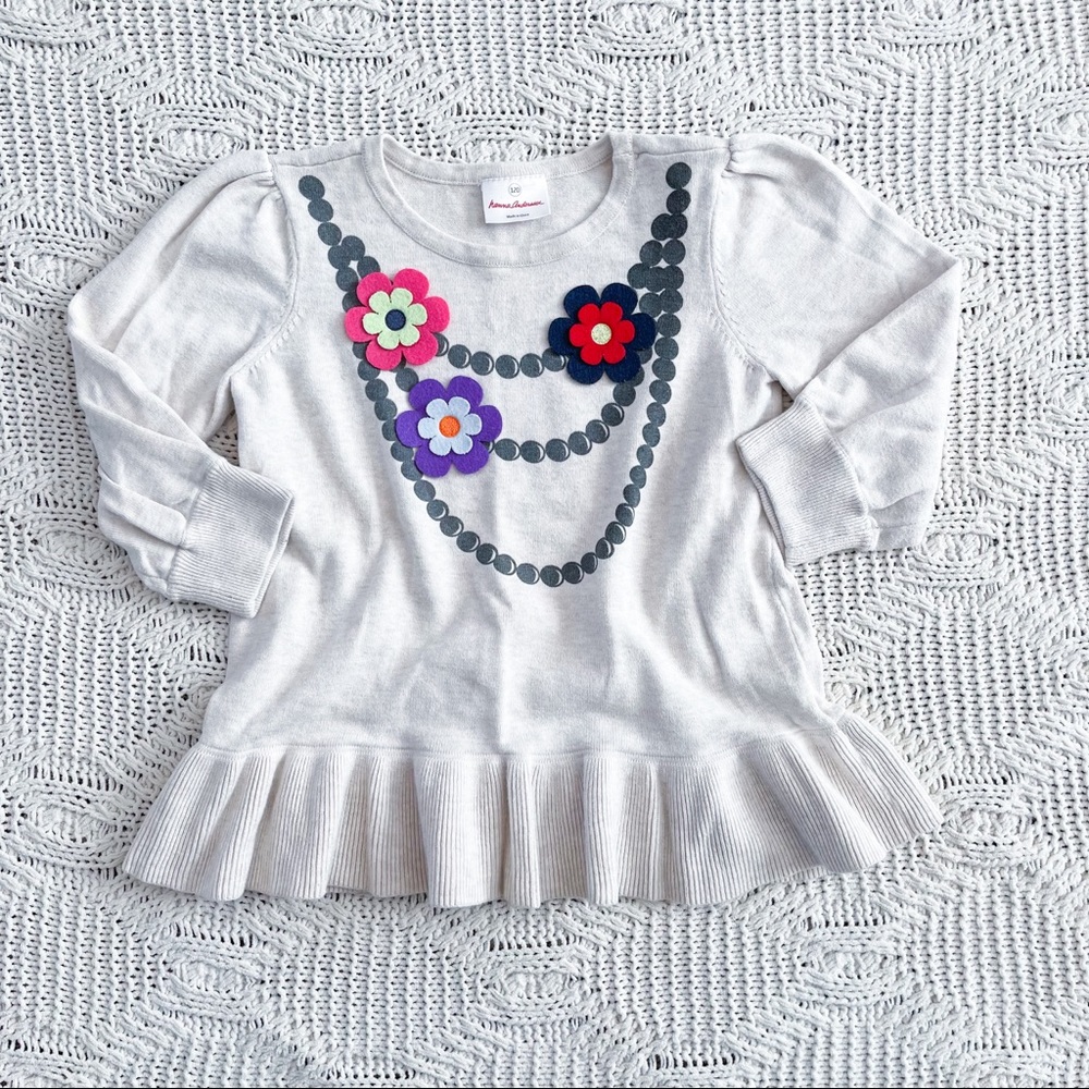 Hanna Andersson Cream Floral Shirt Size 6 120